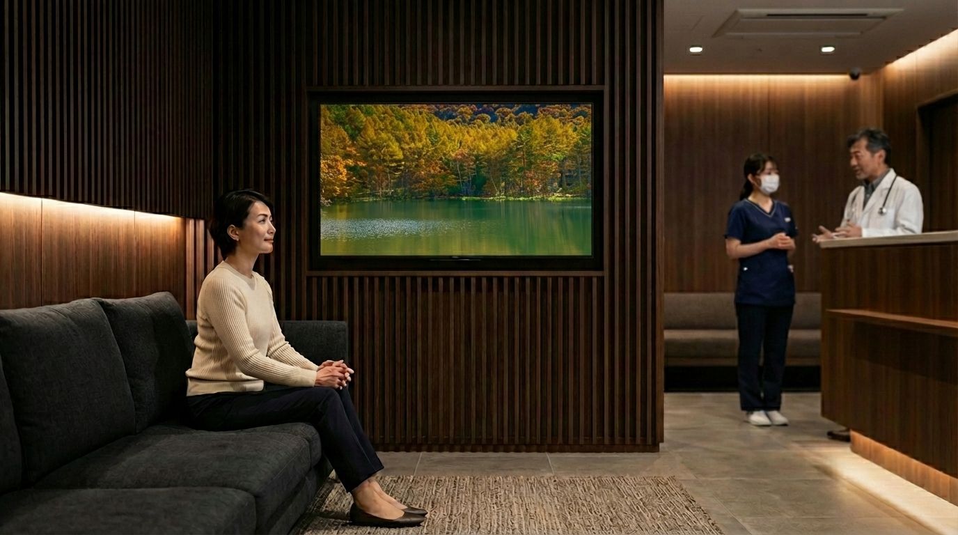 クリニック待合室に風景映像を導入したイメージ